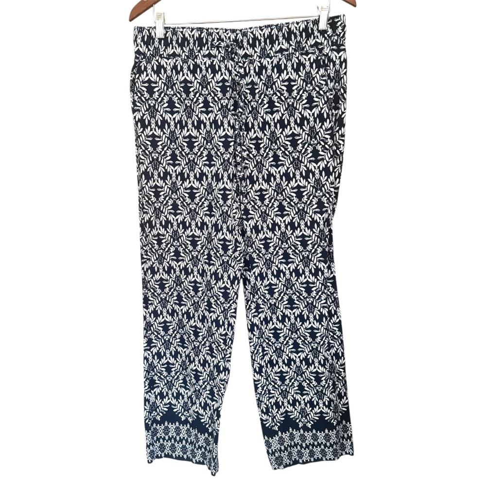 Ann Taylor Factory Linen Blend High Rise Floral Pants Navy White Size Medium